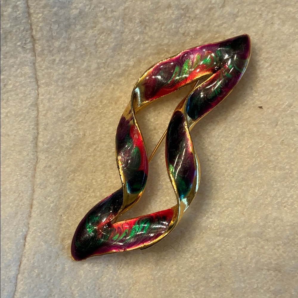Large vintage painted structural brooch pin